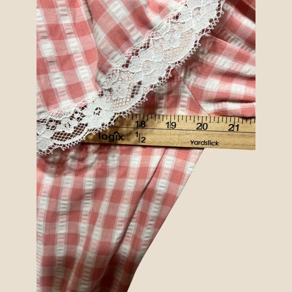 Vintage 70s Prairie Dress Pink Gingham Checkered Lace Trim Maxi Cottagecore S/M - Picture 6 of 11